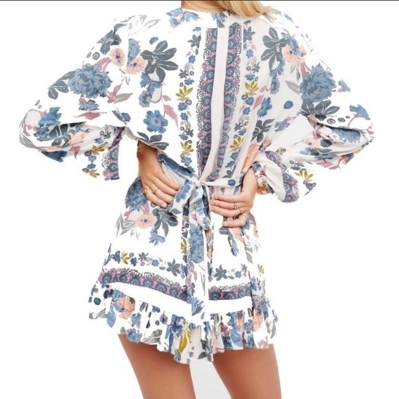 Free People Violet Hill White Floral Printed V Neck Ruffled Mini Dress - Picture 14 of 14